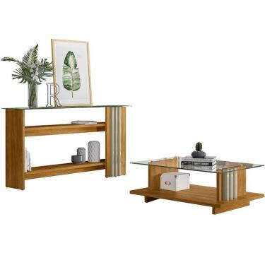 Imagem de Kit Aparador Para Sala E Mesa De Centro Tampo De Vidro Foz Cumaru/opala