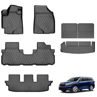 Imagem de TTX LIGHTING Tapetes de chão compatíveis com Toyota Highlander 2008-2013 (não Hybird): TPE forro de piso para todos os climas Highlander 1ª 2ª 3ª fileira de carga protetor de capa de assento traseiro