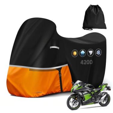 Imagem de DTNESS Capa de motocicleta à prova d'água para Kawasaki Ninja 400/500/650 Z900 ZX6R (sem modelos de porta-malas), capa de motocicleta resistente de tecido Oxford 420D para neve chuva UV poeira