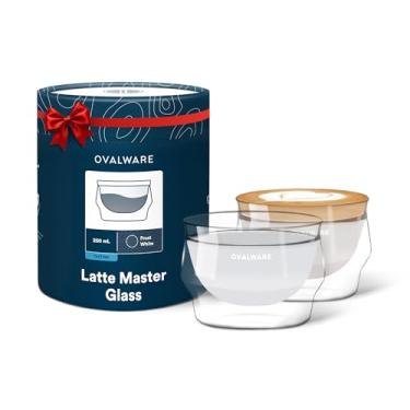 Imagem de ovalware Conjunto de 2 copos de latte de parede dupla de 250 ml, copos de latte para bebidas frias e quentes, copos do tamanho da palma da mão com borda larga para designs artísticos - Branco gelado