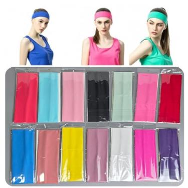 Imagem de Tiara Bandana Faixa Elástica Esportiva para Cabelo Multicolorida para Treino Academia Yoga Tênis Badminton (AZUL CELESTE)