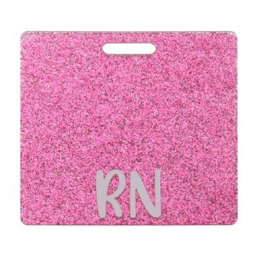 Imagem de PATIKIL Porta-cartão RN, 1 porta-cartão de identificação com glitter, etiqueta de identificação de nome horizontal RN acessórios para mulheres, colegas de trabalho, presentes de trabalho, rosa