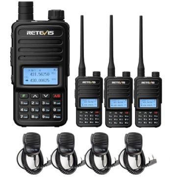 Imagem de Rádios bidirecionais Retevis RT85 de banda dupla, Walkie Talkies para adultos, rádio bidirecional de alta potência, microfone de alto-falante portátil VOX Remote Stun ANI (pacote com 4)
