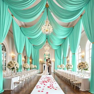 Imagem de PartyVillage 4 painéis de 1,5 m x 6,1 m, cortinas de teto verde-menta para festas de casamento – 6 m de poliéster grosso extra longo sem rugas, decoração de barraca para festas de aniversário