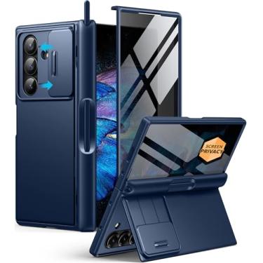 Imagem de BERFY Capa para Z Fold 7 com suporte para caneta e caneta, [antiespião] suporte oculto e capa de câmera deslizante e proteção de dobradiça, capa rígida fina à prova de choque para Samsung Galaxy Z