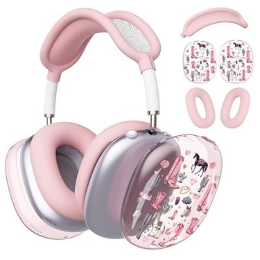Imagem de BlHMCASE Capa de fone de ouvido para AirPods Max, lindas capas transparentes para fones de ouvido Western Cowgirl, capa de silicone rosa para Apple AirPods Max
