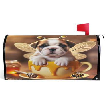 Imagem de TSENQUE Capas de caixa de correio magnéticas decorativas vinil caixa de correio envoltório verão bonito buldogue abelha à prova de intempéries feriado caixa de correio decoração tamanho padrão 52,56 x