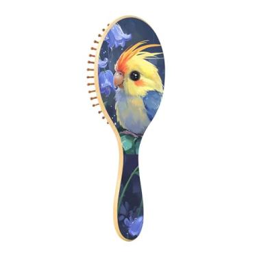 Imagem de Linda escova de cabelo de madeira de lírio de calopsita, escova de madeira para cabelo, estimulador de cabelo para escova de crescimento, escova de cabelo infantil