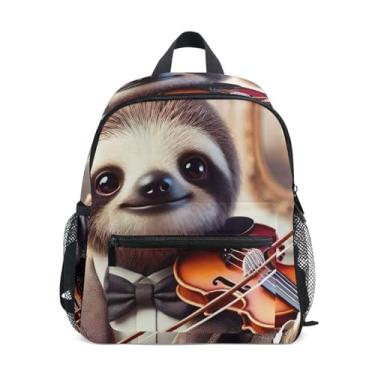 Imagem de Cute Victorian Sloth Violin Simple Modern Kids Backpack with Whistle, 2 Bottle Pockets, Lightweight, Kids Travel Backpacks 10x4x12 In, for Ages 3-8