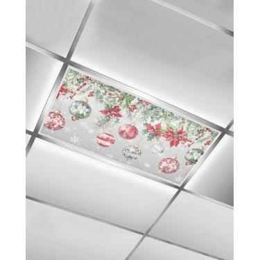 Imagem de Bolas de Natal Capas de luz fluorescente para luzes de teto, filtros magnéticos de luz de poinsétia, 1 pacote com 1,2 x 0,6 m, capa de luz de teto cinza azevinho para sala de aula, escritório, escola