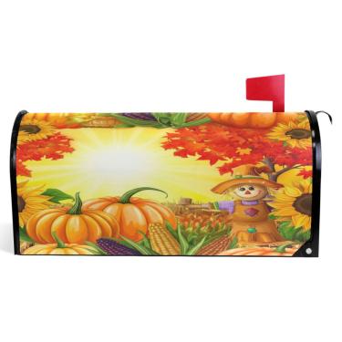 Imagem de TSENQUE Capas decorativas para caixa de correio de vinil magnético envoltórios de caixa de correio de inverno decorações modernas de caixa de correio desenhos animados outono abóboras tamanho grande
