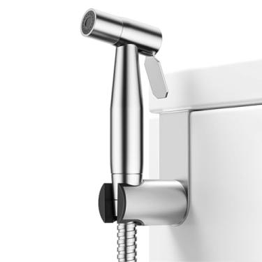 Imagem de Pulverizador portátil para bidê de banheiro para controle de pressão de água ajustável com mangueira de bidê para lavagem feminina, torneira de bidê de níquel escovado de aço inoxidável fralda de pano