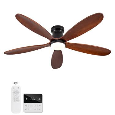 Imagem de KENSID Ventiladores de teto de 132 cm com luzes e controle remoto, ventilador de teto de madeira moderno de baixo perfil com luz, 5 lâminas, regulável, motor CC de 6 velocidades, ventilador de teto