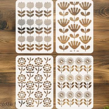 Imagem de beinkmake 4 peças de estêncil de flor simples para pintura floral, modelo de arte DIY na parede, artesanato, estêncil reutilizável para móveis de madeira