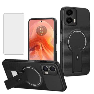 Imagem de Asuwish Capa de celular para Motorola Moto G04/G04s/G24/E14 4G Capa magnética de fibra de carbono com protetor de tela de vidro temperado e suporte acessórios de célula protetora GO4 G 04 04s 24 E 14