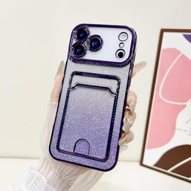 Imagem de HTVJFXCapa Carteira com Bolso para iPhone 16 Pro Max, Revestimento em Papel Cartão com Glitter Gradiente (Para iPhone 16 Pro Max/Roxo)