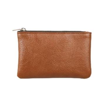 Imagem de Bolsa de moedas feminina, bolsa de couro para troca de chaves com zíper para homens, Marrom, Bolsa de moedas feminina