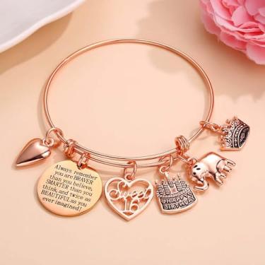 Imagem de Presente de aniversário para filha, irmã, amiga, mãe, avó, pulseira feminina, lua, borboleta, coração, pulseira, 5, 6, 7, 8, 9, 11 anos, 10, 20, 30, 40, 50 anos, presente inspirador, joia de ouro rosa