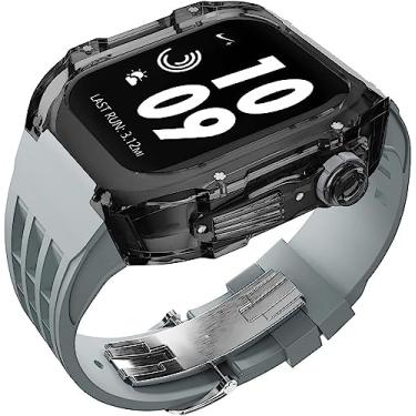 Imagem de RORFFK Pulseira de borracha esportiva transparente transparente com flúor, para Apple Watch 8, 7, 6, 5, 4 SE, 44 mm, 45 mm, ultra 49 mm, capa de cristal de policarbonato rígido, acessórios para