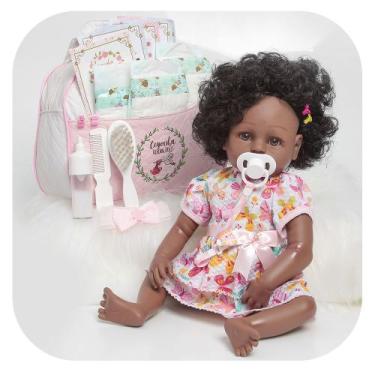 Imagem de Bebê Reborn Boneca Negra Realista Corpinho Silicone + Itens - Cegonha 