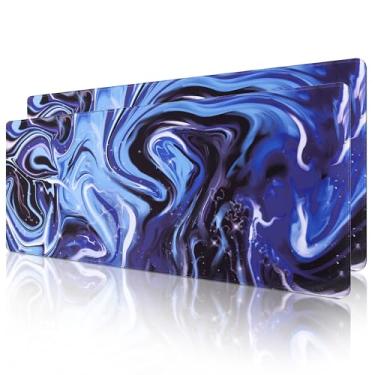 Imagem de ALOANES Mouse pad impermeável com borda costurada durável, pad de mesa estendido GG, base de borracha antiderrapante para jogos para escritório e casa, design fluido (pacote com 2, 80 x 30 cm)