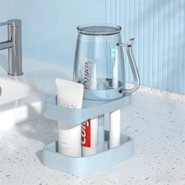 Imagem de Suporte de escova de dentes de banheiro, material plástico 4 compartimentos, conjunto de suportes de escova de dentes com copo de enxaguante bucal, para acessórios de bancada de banheiro, organizador