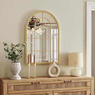 Imagem de DUOHONG Espelho de parede grande janela espelhos decorativos casa de fazenda arqueada para sala de estar quarto entrada vaidade