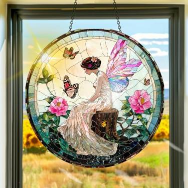 Imagem de Apanhador solar de acrílico colorido, decoração de janela pendurada para meninas de fadas, arte de parede de arco-íris, para quarto, interior, exterior, jardim, dia dos namorados, enfeites de Páscoa