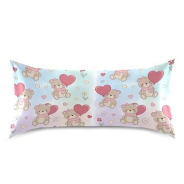 Imagem de Wassud Ursos e Corações Dia dos Namorados Fronha de Cetim para Cabelo e Pele Fronhas de Seda Lisa King Size Fronhas Respiráveis com Fecho de Envelope