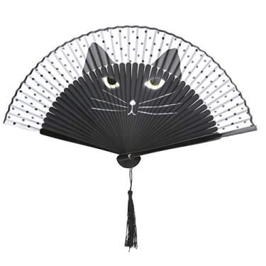 Imagem de Ventilador dobrável de gato, ventilador portátil estilo japonês com design aberto e fechamento fluente e padrão distintivo de gato, para manter a frescura dançando, casamentos, festas, presentes