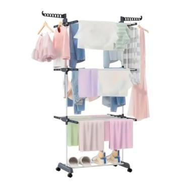 Imagem de Varal De Chão Roupa Calcinha Grade 3 Andares Dobrável Portátil(CINZA/BRANCO)