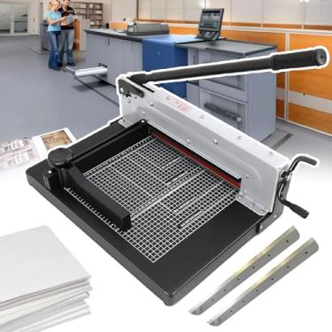 Imagem de pcagfaajmh Cortador de papel profissional estilo guilhotina - Espessura de corte de 4 cm/4 cm e tamanho ajustável, com 2 lâminas de aço substituíveis para escritório/aparador de impressão para A4