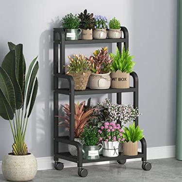 Imagem de AkosOL Suporte de exibição de flores de metal, prateleira de escada, suporte multiplantas, com rodas, suporte para vasos de plantas (80 x 40 x 107 cm)