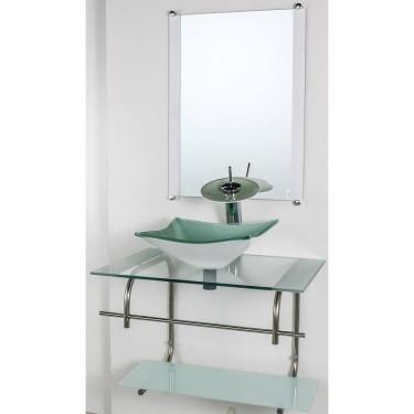 Imagem de Gabinete De Vidro Banheiro Inox 60Cm Cuba Quadrada Branco