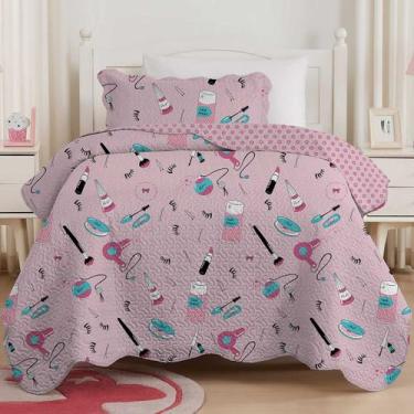Imagem de Colcha Solteiro Dupla Face Cobre Leito Kids Menina Mix 2 Peças - Cortt
