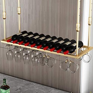 Imagem de Rack de vinho multifuncional para teto | Suporte de copo de vinho para pendurar | Suporte de garrafa de vinho vintage | Suporte de vinho rústico montado na parede | Suporte para copos | Altura
