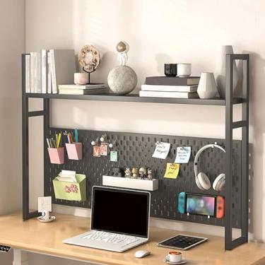 Imagem de Estante para armazenamento de mesa 1 ~ 2 pisos placa com furos material de moldura de aço, estável e não é fácil de agitar para escritório, decoração de casa, cozinha (cor: preto, tamanho: 97 * 20