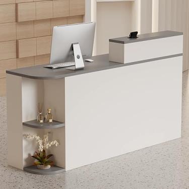 Imagem de Mesa de recepção moderna com gaveta, mesa de balcão de varejo para loja e escritório, cinza, 100 x 50 x 105 cm, grande espaço de armazenamento