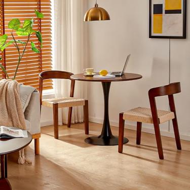 Imagem de Conjunto de mesa de jantar para 2, mesa de jantar de sala de estar, conjunto de mesa de cozinha redonda de madeira, combinação de mesa de recepção e cadeira, com 1 mesa e 2 cadeiras, para sala de