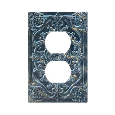 Imagem de Thsanju Capas decorativas de mármore azul e dourado 3D em relevo floral 1 gangue frente e verso para interruptores de luz, receptáculo elétrico, placa de parede, placa frontal para quarto, decoração