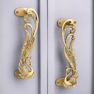 Imagem de IndianShelf 1 par de puxadores de latão - maçaneta de porta de pavão - puxadores de porta de latão - puxadores de armário dourados - 6,2 puxadores de gaveta de centro a centro - puxadores de porta vintage - puxador de porta - maçaneta decorativa vintage