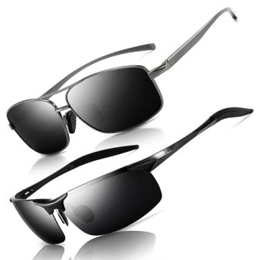 Imagem de SUNGAIT Óculos de sol masculinos retangulares ultra leves e armação de metal esportivos, Metal/cinza + preto/cinza