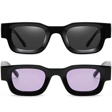 Imagem de AIEYEZO Óculos de sol retangulares grossos modernos para mulheres e homens anos 90, retrô, grosso, quadrado, polarizado, proteção UV400, Pacote com 2 (preto + preto/roxo oceano), MM