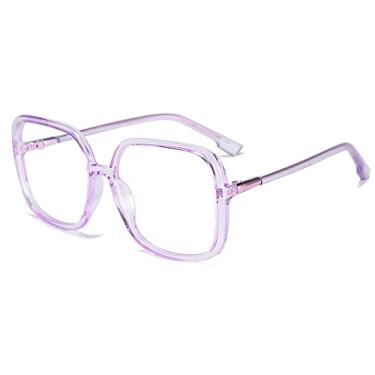 Imagem de BAODAREN Óculos De Grau Com Bloqueio Luz Azul, Armação Quadrada Grande, Antifadiga Ocular, Para Computador, Feminino/Masculino, L3000A (Roxo Transparente)