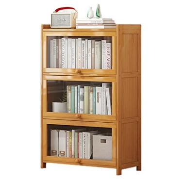 Imagem de Prateleira infantil organizadora de 2 a 5 camadas com portas dobráveis, estojo de exibição de armazenamento livre para quarto, sala de estar, escritório em casa, banheiro (cor: madeira,