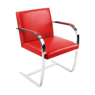 Imagem de Cadeira Brno Escritório Couro Sintético Vermelho Barra Chata Cromada