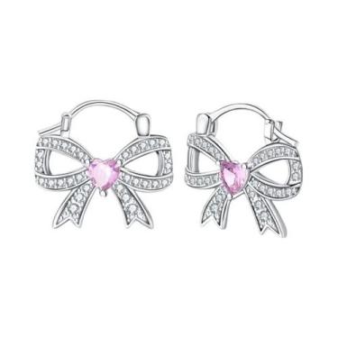 Imagem de Brincos De Argola Em Prata 925 Com Zircônia Em Formato De Coração E La