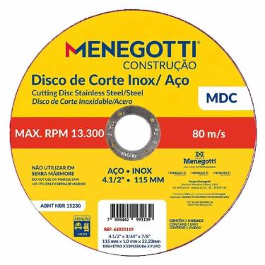 Imagem de Disco Corte 10Un Aço Inox 4.1/2 115Mm 13300Rpm Mdc Menegotti