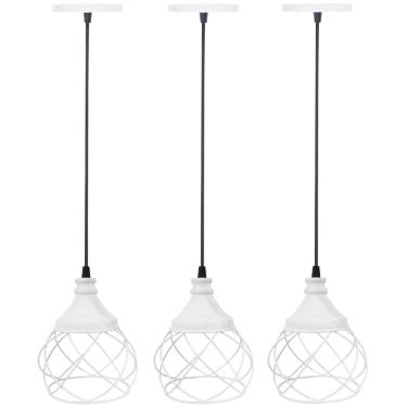Imagem de 3 Pendentes Aramado E s f e r a B a l o n ê Lustre Luminária Teto Regulável Sala Cozinha Industrial Agp