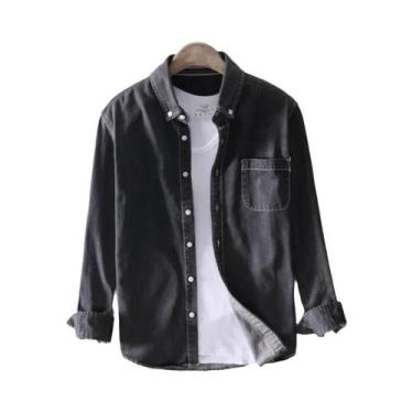 Imagem de Camisa Jeans Masculina De Manga Longa Azul Claro, Preta E Cinza 100% A